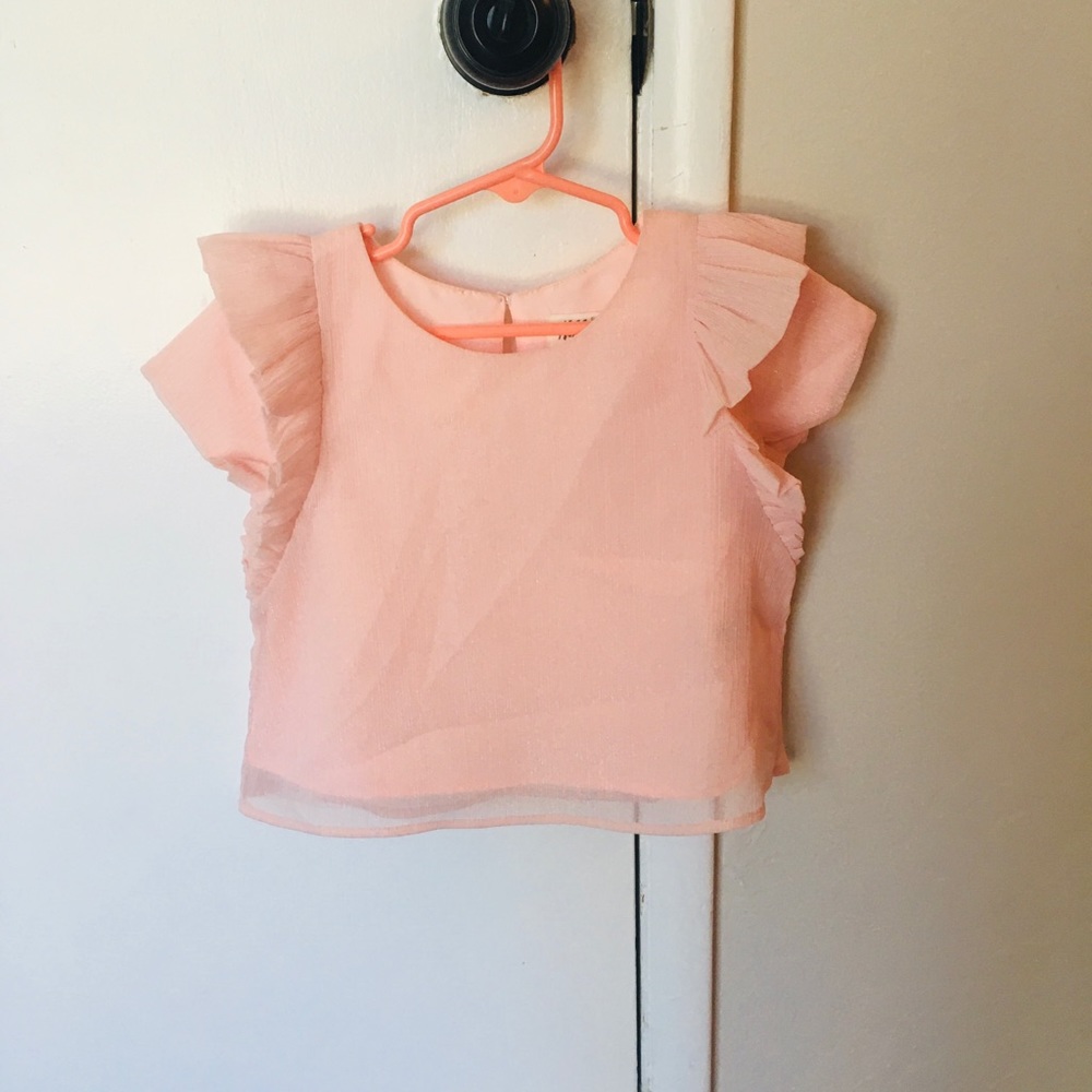 Sold on another site 
H & M pink blush peach flutter-sleeve blouse shirt